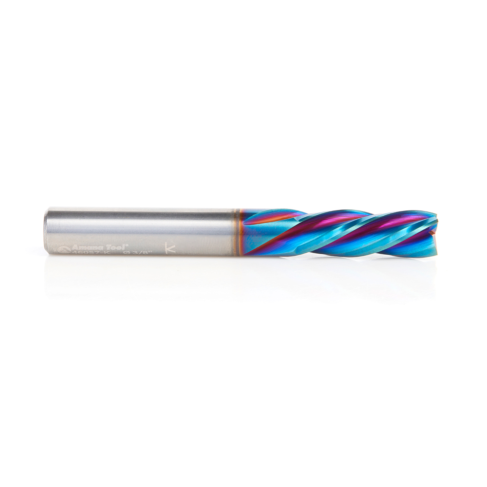 Amana 46057-K Solid Carbide Spektra, Extreme Tool Life Coated Spiral Plunge 3/8 Dia x 1 x 3/8 Inch Shank Down-Cut, 4-Flute