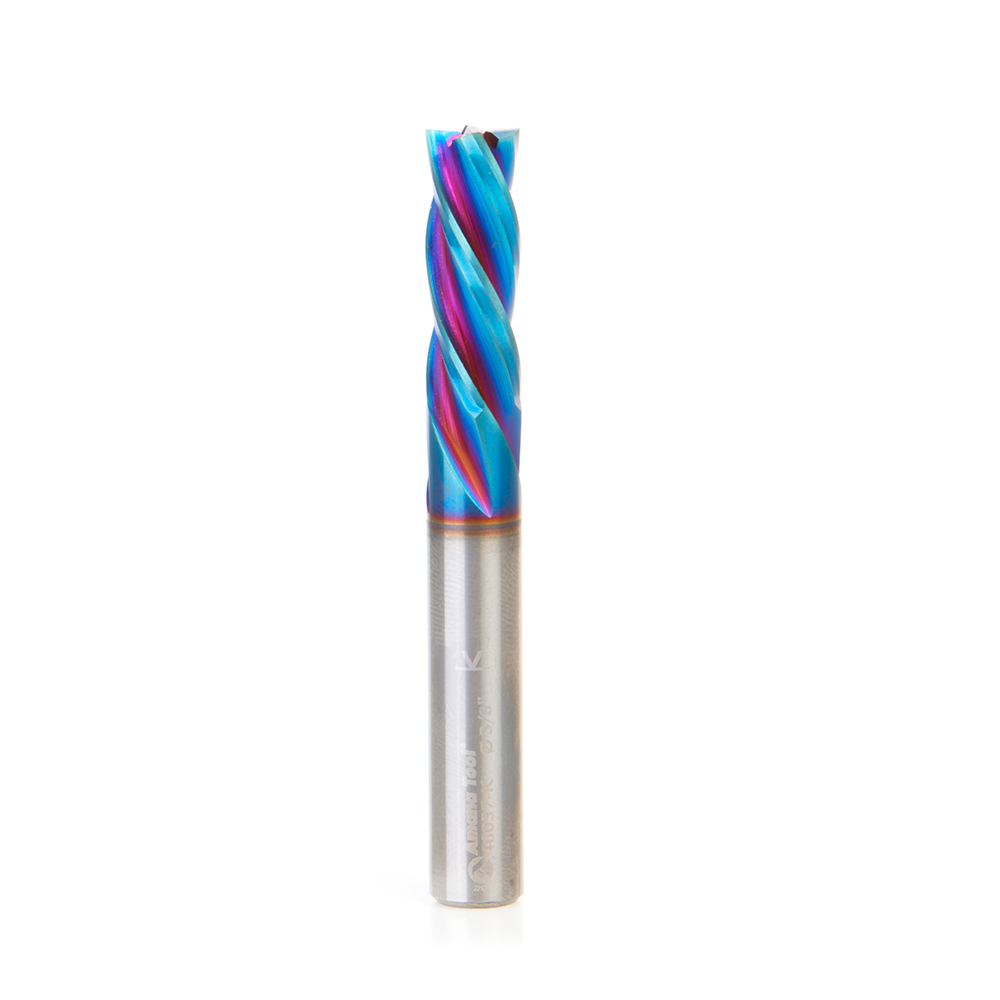 Amana 46057-K Solid Carbide Spektra, Extreme Tool Life Coated Spiral Plunge 3/8 Dia x 1 x 3/8 Inch Shank Down-Cut, 4-Flute