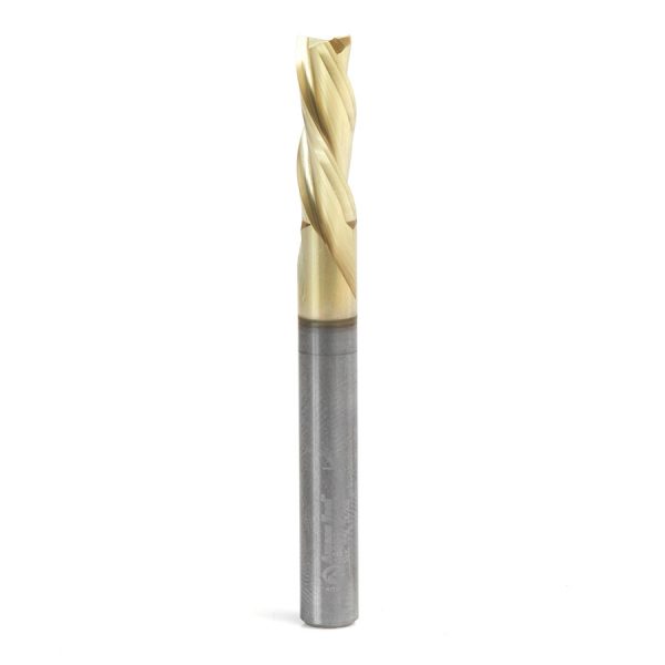 Amana 46097 Solid Carbide Spiral 1/4 Dia x 3/4 x 1/4 Shank x 2-1/2 Inch Long Composite, Fiberglass & Phenolic Cutting ZrN Coated Down-Cut Router Bit