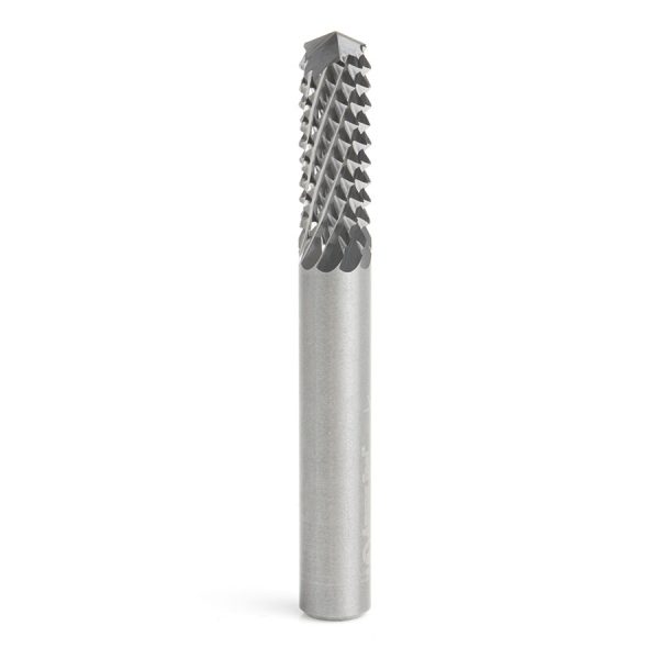 Amana 46098 Solid Carbide Medium Burr with 135 Degree Drill Point Fiberglass and Composite Cutting 1/4 Dia x 3/4 x 1/4 Shank Router Bit