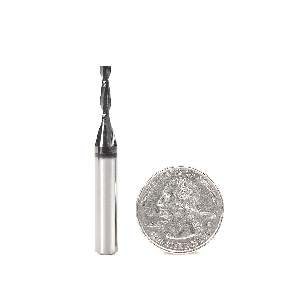 Amana 46100-DLC Solid Carbide Spiral Plunge Diamond-Like Carbon (DLC) Coated for Solid Wood 1/8 Dia x 1/2 x 1/4 Inch Shank Up-Cut