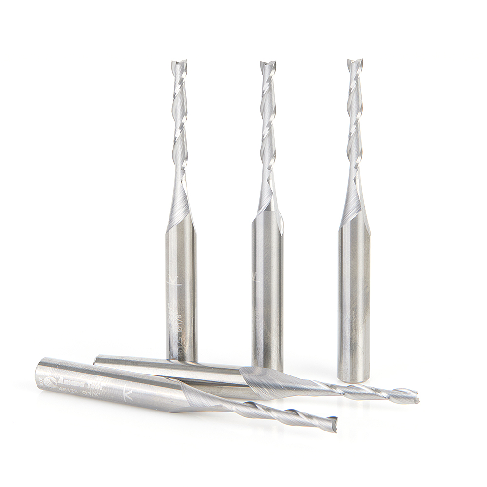 Amana 46125-5 5 Pack Solid Carbide Spiral Plunge 1/8 Dia x 13/16 x 1/4 Shank x 2-1/2 Inch Long Up-Cut Router Bit