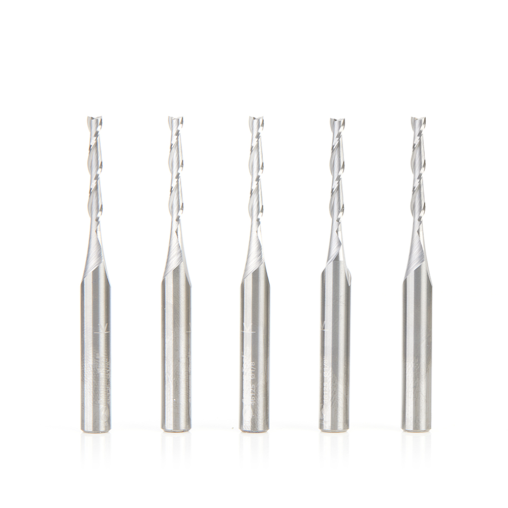 Amana 46125-5 5 Pack Solid Carbide Spiral Plunge 1/8 Dia x 13/16 x 1/4 Shank x 2-1/2 Inch Long Up-Cut Router Bit