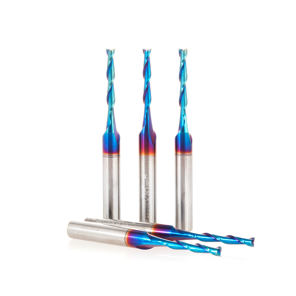 Amana 46125-K-5 5 Pack Solid Carbide Spektra, Extreme Tool Life Coated Spiral Plunge 1/8 Dia x 13/16 x 1/4 Inch Shank Up-Cut