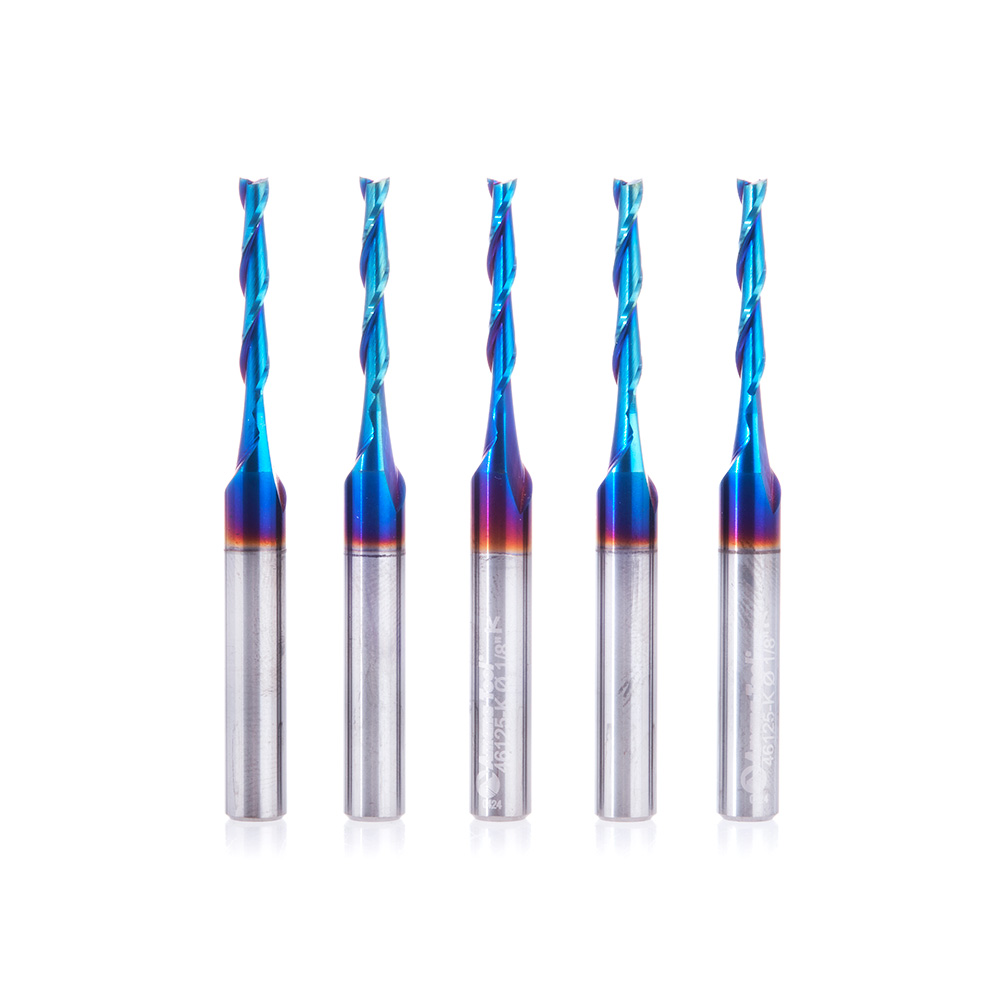 Amana 46125-K-5 5 Pack Solid Carbide Spektra, Extreme Tool Life Coated Spiral Plunge 1/8 Dia x 13/16 x 1/4 Inch Shank Up-Cut