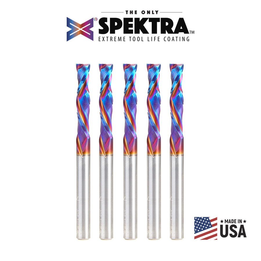 Amana 46177-K-5 5 Pack CNC Solid Carbide Spektra, Extreme Tool Life Coated Compression Spiral 1/4 Dia x 1-1/4 x 1/4 Shank Router Bits