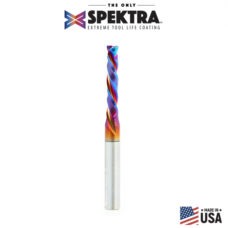 Amana 46187-K CNC Solid Carbide Spektra, Extreme Tool Life Coated Mortise Compression Spiral 3/16 Dia x 1 Inch x 1/4 Shank Router Bit