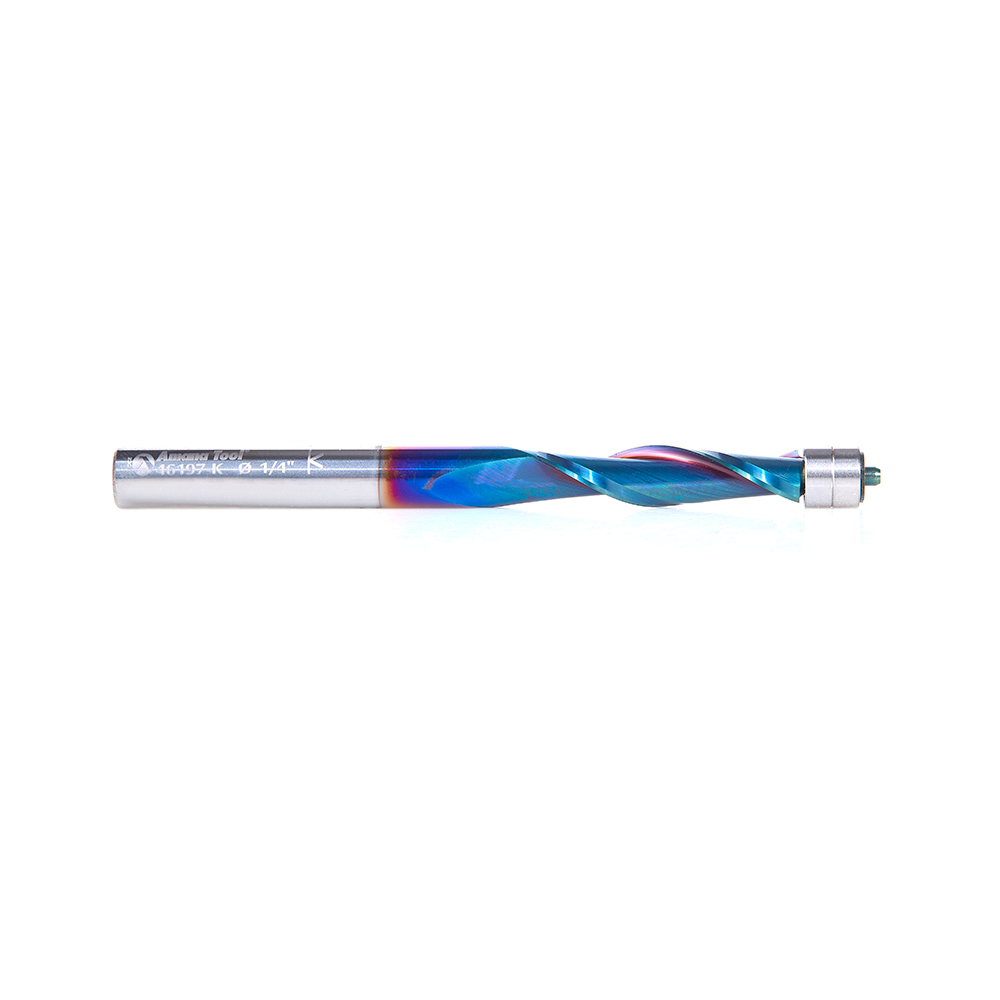Amana 46197-K Solid Carbide Spektra, Extreme Tool Life Coated UltraTrim Spiral 1/4 Dia x 1 Inch x 1/4 Shank with Double Ball Bearing Up-Cut