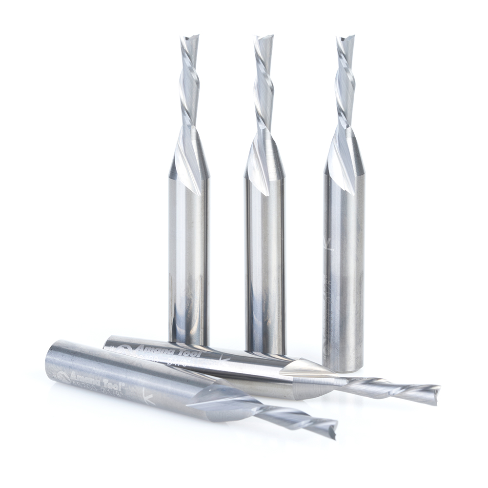 Amana 46200-5 5-Pack Solid Carbide Spiral Plunge 1/8 Dia x 1/2 x 1/4 Inch Shank x 2 Inch Long Down-Cut