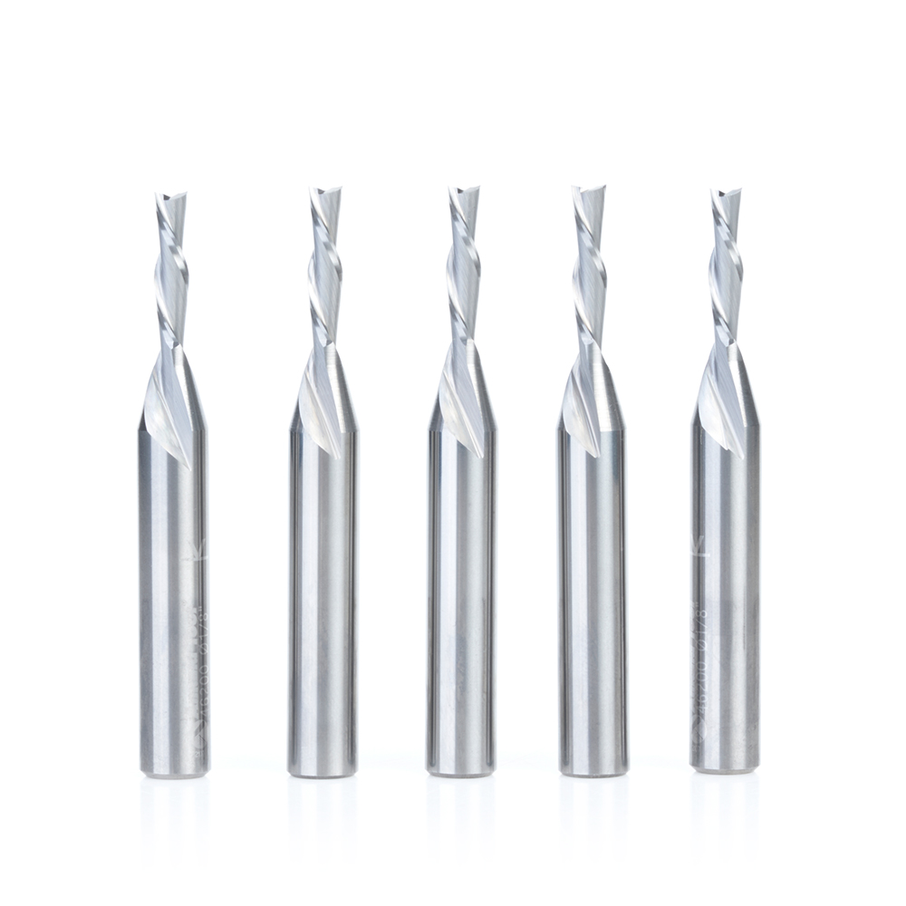 Amana 46200-5 5-Pack Solid Carbide Spiral Plunge 1/8 Dia x 1/2 x 1/4 Inch Shank x 2 Inch Long Down-Cut