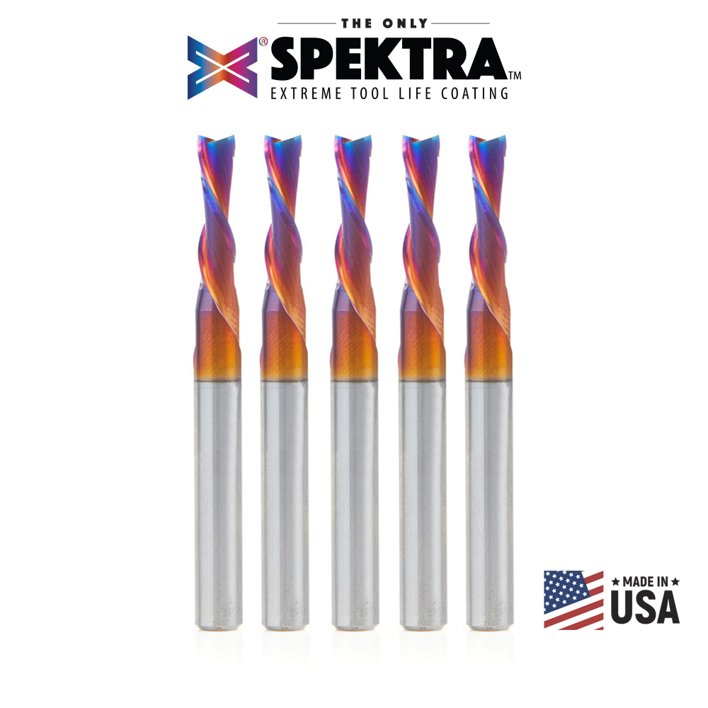 Amana 46211-K-5 5 Pack Solid Carbide Spektra, Extreme Tool Life Coated Spiral Plunge 5mm Dia x 3/4 x 1/4 Shank Router Bits for Drilling Shelf Pin Holes
