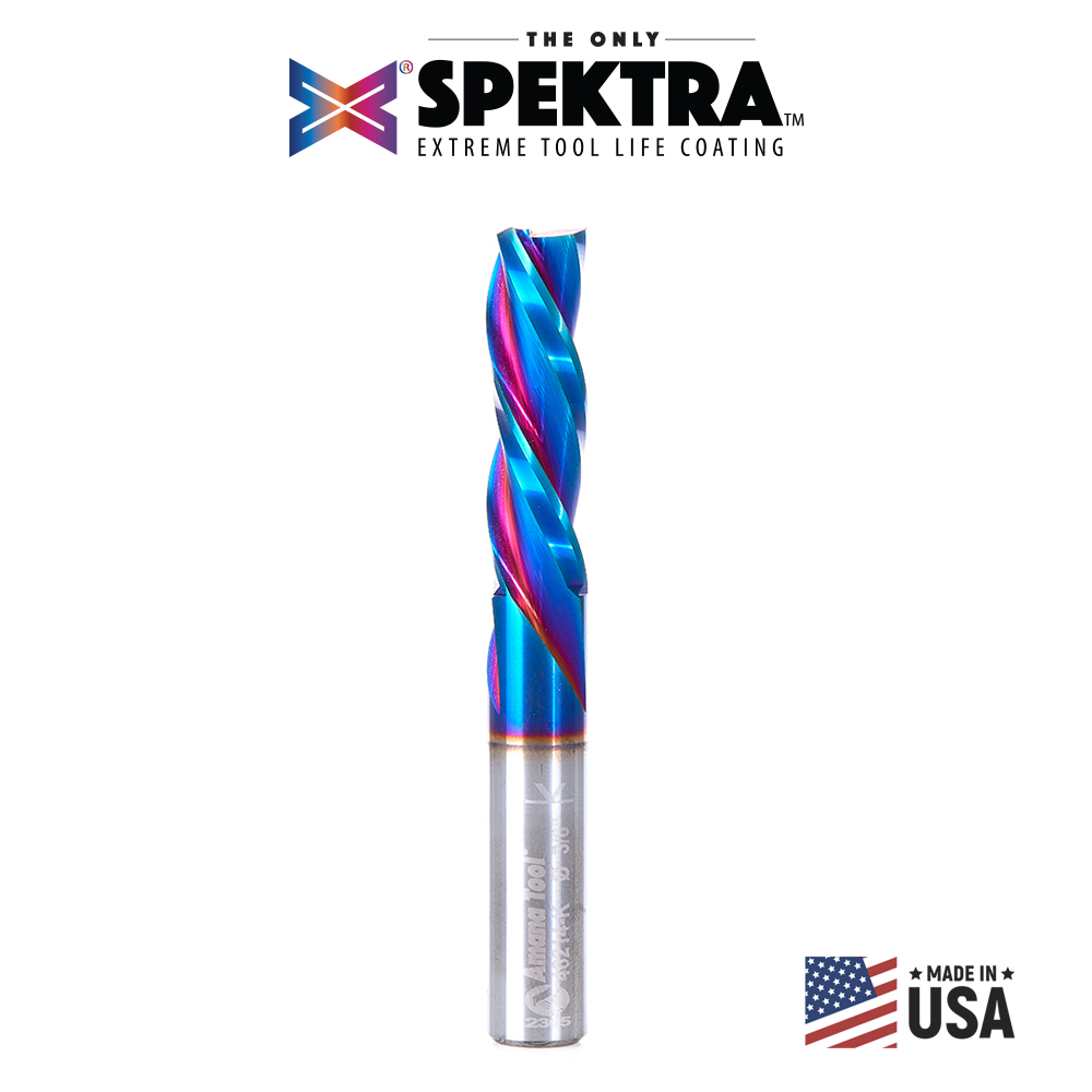 Amana 46214-K Solid Carbide Spektra, Extreme Tool Life Coated Spiral Plunge 3/8 Dia x 1-1/4 x 3/8 Inch Shank Down-Cut, 3-Flute