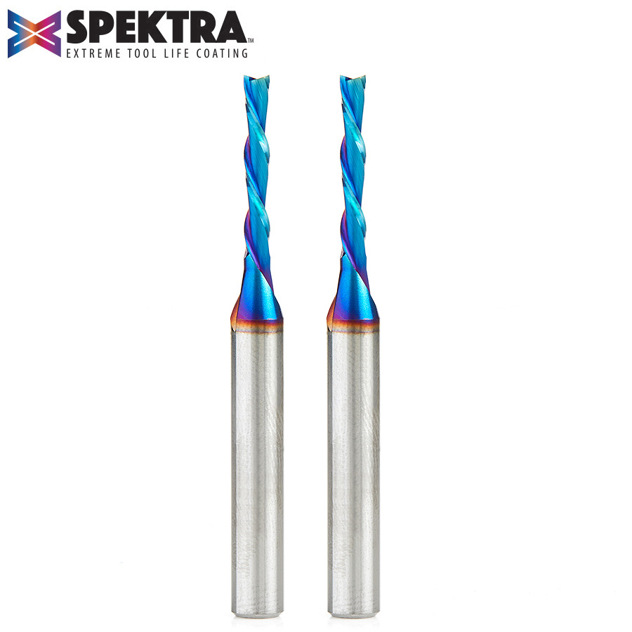 Amana 46225-K-2 2-Pack Solid Carbide Spektra, Extreme Tool Life Coated Spiral Plunge 1/8 Dia x 13/16 x 1/4 Inch Shank Router Bits