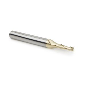 Amana 46254 CNC 2D and 3D Carving Flat Bottom 0.10 Deg Angle x 1/8 Dia x 15/32 x 1/4 Shank x 2-23/64 Inch Long x 2 Flute Solid Carbide ZrN Coated Router Bit