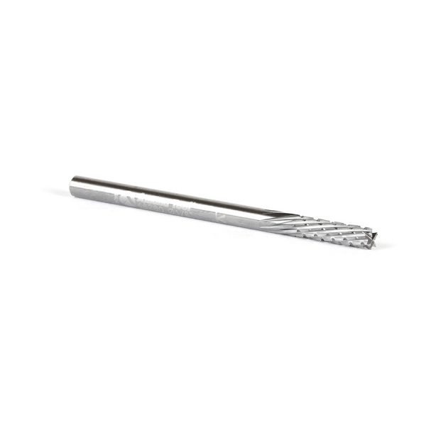 Amana 46260 Solid Carbide CNC Spiral Carbon Graphite & Carbon Fiber Panel Cutting 1/8 Dia x 1/2 x 1/8 Shank x 2 Inch Long Down-Cut Router Bit