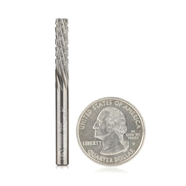Amana 46262 Solid Carbide CNC Spiral Carbon Graphite & Carbon Fiber Panel Cutting 3/16 Dia x 5/8 x 3/16 Shank x 2 Inch Long Down-Cut Router Bit