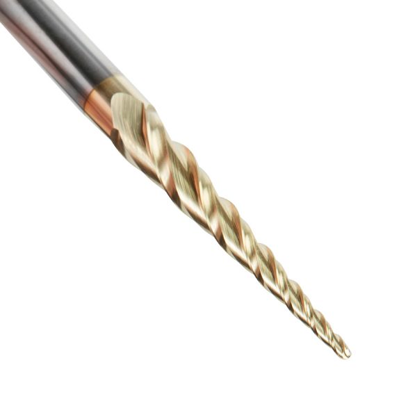 Amana 46281 CNC 2D and 3D Carving 3.6 Deg Tapered Angle Ball Tip 1/16 Dia x 1/32 Radius x 1-1/2 x 1/4 Shank x 3 Inch Long x 3 Flute Solid Carbide Up-Cut Spiral ZrN Coated Router Bit