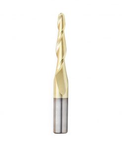 Amana 46283 CNC 2D and 3D Carving 3 Deg Tapered Angle Ball Tip 1/4 Dia x 1/8 Radius x 2 x 1/2 Shank x 4 Inch Long x 2 Flute Solid Carbide Up-Cut Spiral ZrN Coated Router Bit