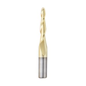 Amana 46283 CNC 2D and 3D Carving 3 Deg Tapered Angle Ball Tip 1/4 Dia x 1/8 Radius x 2 x 1/2 Shank x 4 Inch Long x 2 Flute Solid Carbide Up-Cut Spiral ZrN Coated Router Bit