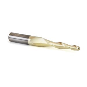 Amana 46283 CNC 2D and 3D Carving 3 Deg Tapered Angle Ball Tip 1/4 Dia x 1/8 Radius x 2 x 1/2 Shank x 4 Inch Long x 2 Flute Solid Carbide Up-Cut Spiral ZrN Coated Router Bit
