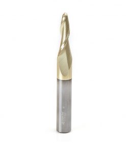 Amana 46285 CNC 2D and 3D Carving 5 Deg Tapered Angle Ball Tip 1/4 Dia x 1/8 Radius x 1-3/8 x 1/2 Shank x 4 Inch Long x 2 Flute Solid Carbide ZrN Coated Up-Cut Spiral Router Bit