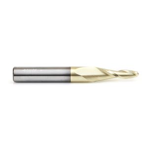 Amana 46285 CNC 2D and 3D Carving 5 Deg Tapered Angle Ball Tip 1/4 Dia x 1/8 Radius x 1-3/8 x 1/2 Shank x 4 Inch Long x 2 Flute Solid Carbide ZrN Coated Up-Cut Spiral Router Bit