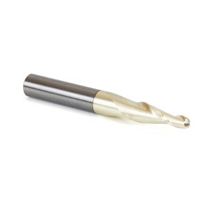 Amana 46285 CNC 2D and 3D Carving 5 Deg Tapered Angle Ball Tip 1/4 Dia x 1/8 Radius x 1-3/8 x 1/2 Shank x 4 Inch Long x 2 Flute Solid Carbide ZrN Coated Up-Cut Spiral Router Bit