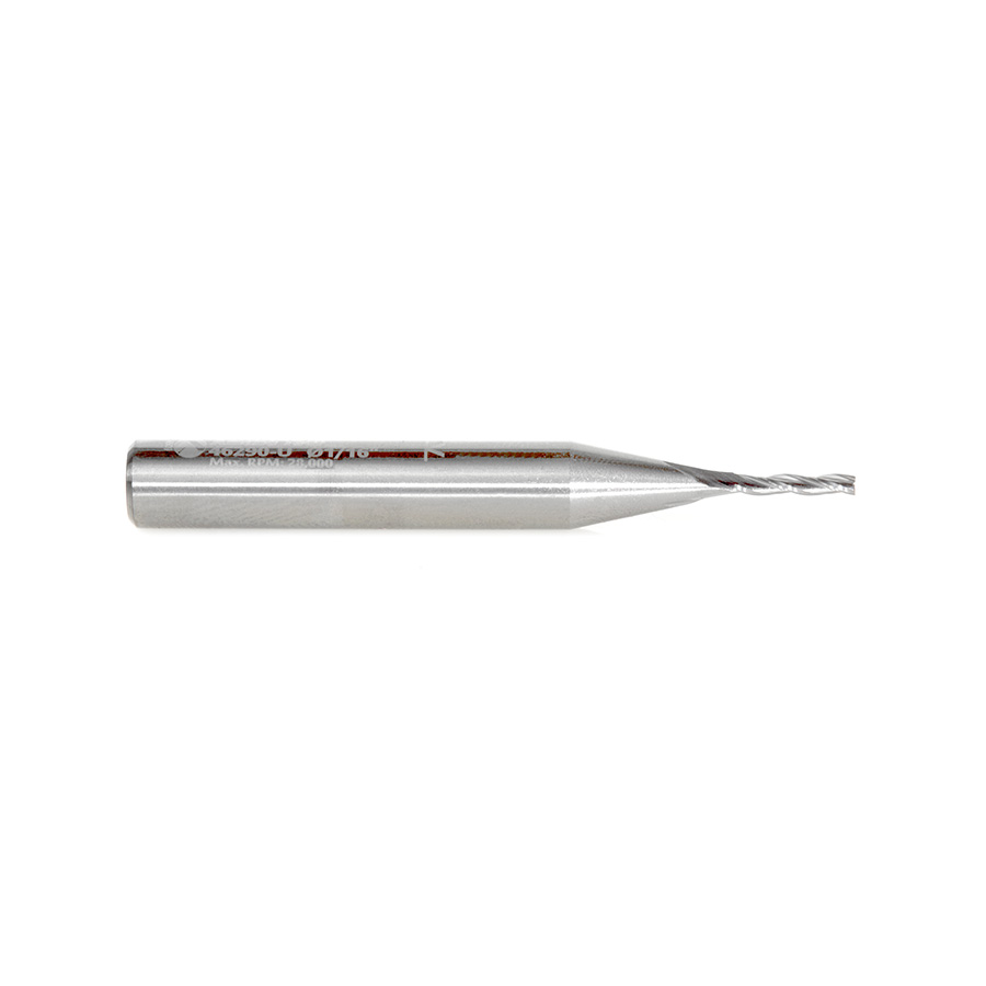 Amana 46290-U CNC 2D and 3D Carving Flat Bottom x 0.10 Deg Angle x 1/16 Dia x 5/16 x 1/4 Shank x 2 Inch Long x 3 Flute Solid Carbide Router Bit