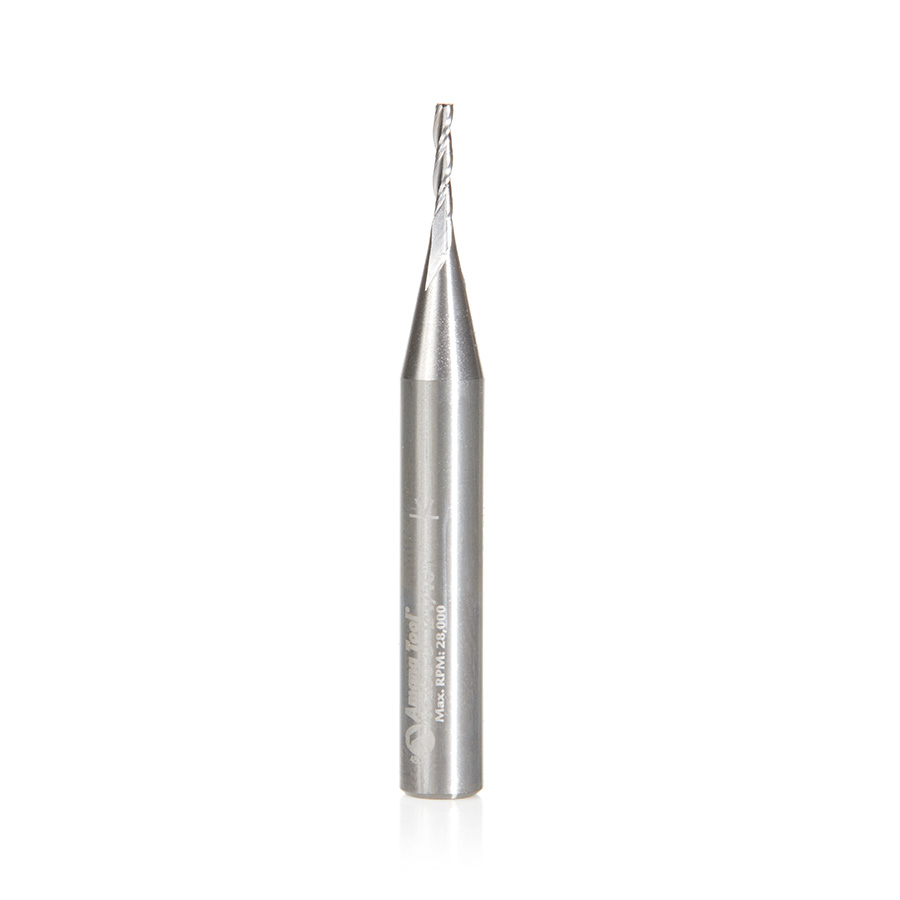 Amana 46290-U CNC 2D and 3D Carving Flat Bottom x 0.10 Deg Angle x 1/16 Dia x 5/16 x 1/4 Shank x 2 Inch Long x 3 Flute Solid Carbide Router Bit