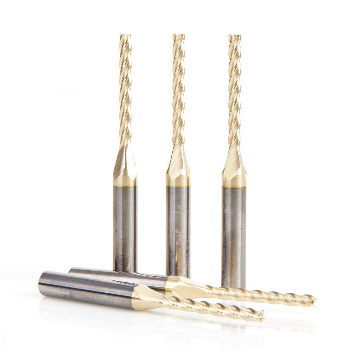 Amana 46292-5 5-Pack CNC 2D and 3D Carving Flat Bottom 0.10 Deg Angle x 1/8 Dia x 1-3/32 x 1/4 Shank x 2-1/2 Inch Long x 4 Flute Solid Carbide ZrN Coated Router Bit
