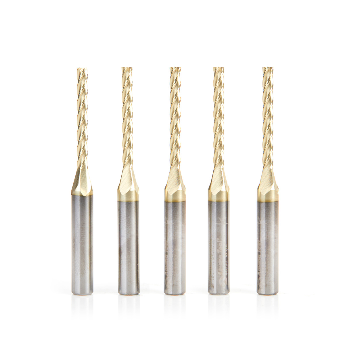 Amana 46292-5 5-Pack CNC 2D and 3D Carving Flat Bottom 0.10 Deg Angle x 1/8 Dia x 1-3/32 x 1/4 Shank x 2-1/2 Inch Long x 4 Flute Solid Carbide ZrN Coated Router Bit