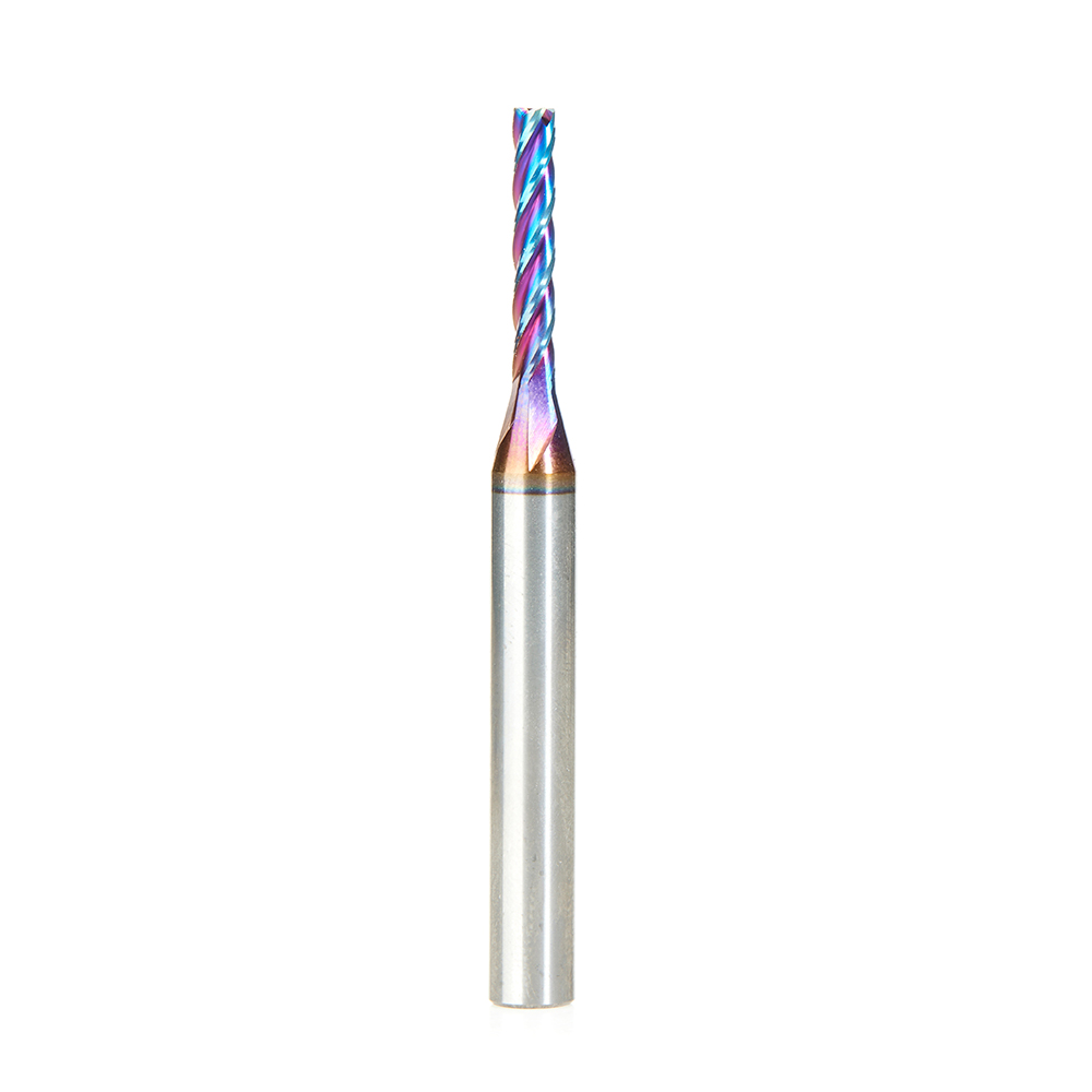 Amana 46292-SK CNC 2D and 3D Carving Flat Bottom 0.10 Deg Angle x 1/8 Dia x 3/4 x 1/4 Shank x 2 Inch Long x 4 Flute Solid Carbide Up-Cut Spiral Spektra, Extreme Tool Life Coated Router Bit