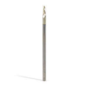 Amana 46293 CNC 2D and 3D Carving 5.4 Deg Tapered Angle Ball Tip 1/16 Dia x 1/32 Radius x 0.362 x 1/8 Shank x 3 Inch Long x 4 Flute Solid Carbide Up-Cut Spiral ZrN Coated Router Bit