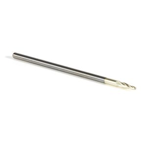 Amana 46293 CNC 2D and 3D Carving 5.4 Deg Tapered Angle Ball Tip 1/16 Dia x 1/32 Radius x 0.362 x 1/8 Shank x 3 Inch Long x 4 Flute Solid Carbide Up-Cut Spiral ZrN Coated Router Bit