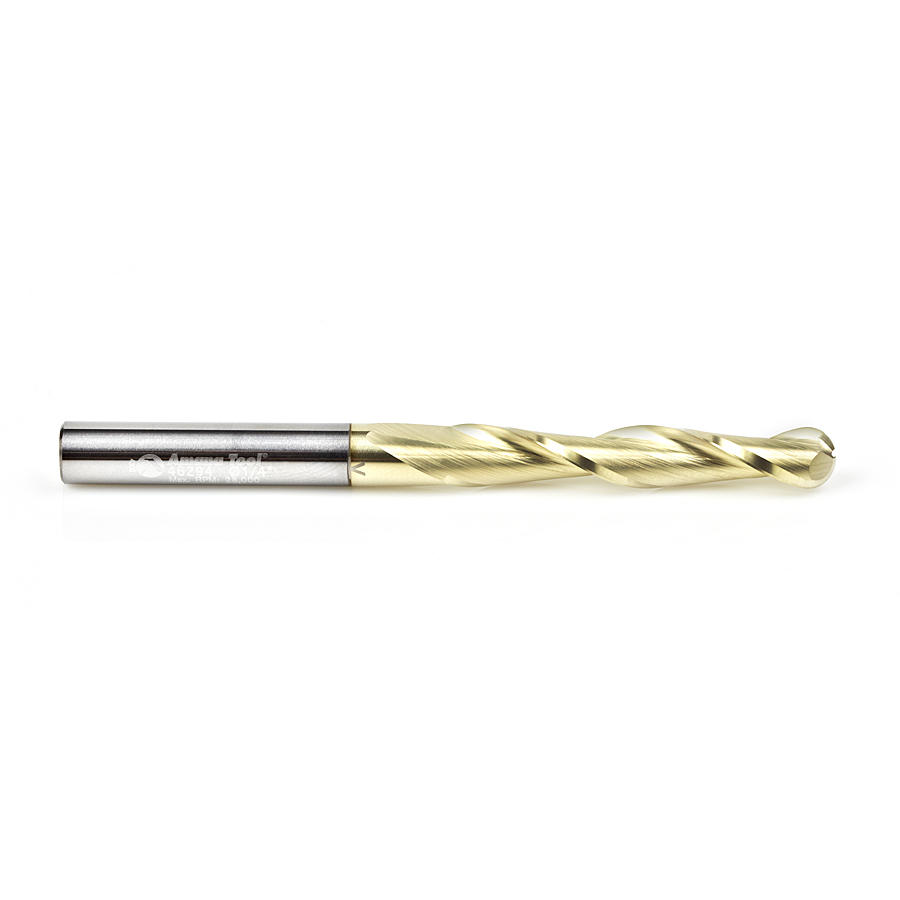 Amana 46294-5, 5-Pack CNC 2D and 3D Carving 0.10 Deg Straight Angle Ball Tip 1/4 Dia x 1/8 Radius x 1-1/2 x 1/4 Shank x 3 Inch Long x 2 Flute Solid Carbide ZrN Coated Router Bit