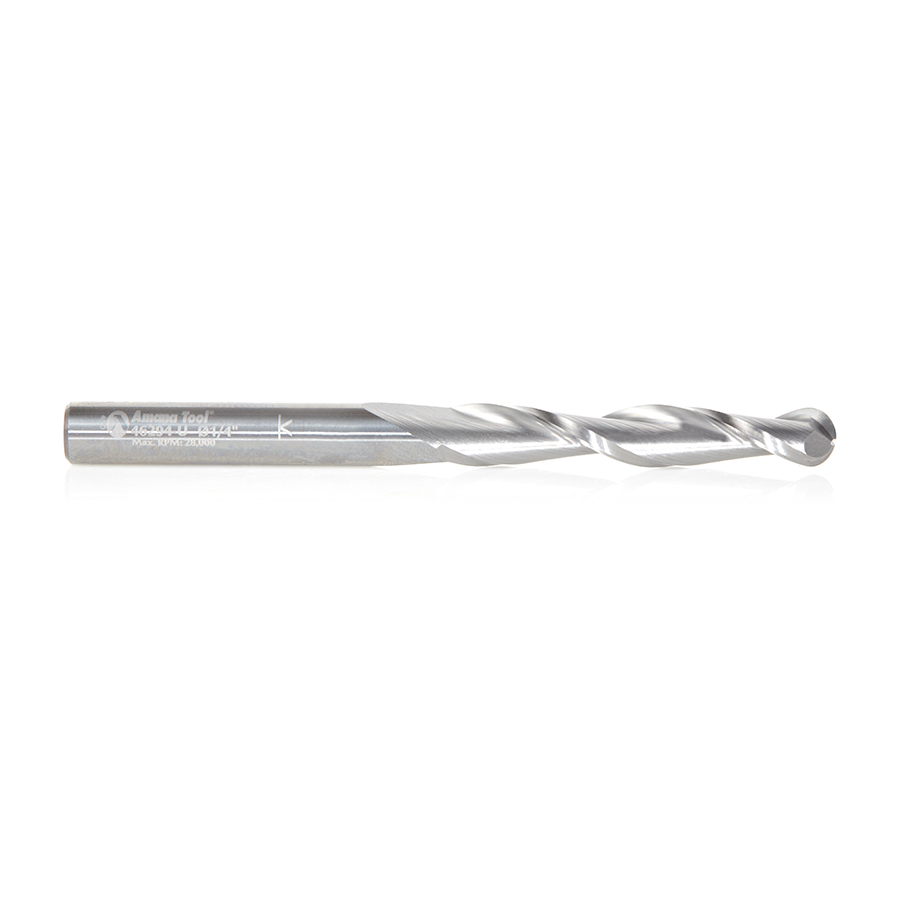Amana 46294-U CNC 2D and 3D Carving 0.10 Deg Straight Angle Ball Tip 1/4 Dia x 1/8 Radius x 1-1/2 x 1/4 Shank x 3 Inch Long x 2 Flute Solid Carbide Router Bit