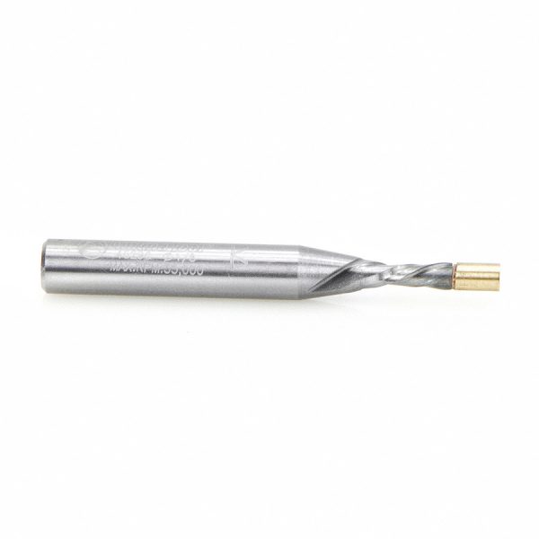 Amana 46296 Solid Carbide UltraTrim Spiral 1/8 Dia x 3/8 x 1/4 Inch Shank with Brass Pilot Guide Down-Cut