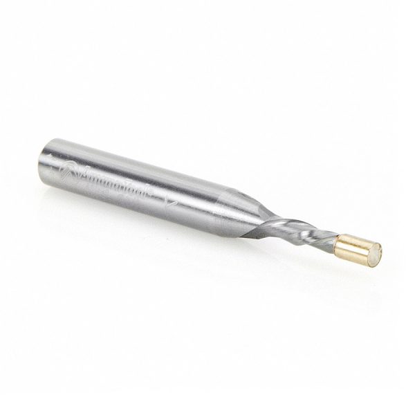 Amana 46296 Solid Carbide UltraTrim Spiral 1/8 Dia x 3/8 x 1/4 Inch Shank with Brass Pilot Guide Down-Cut