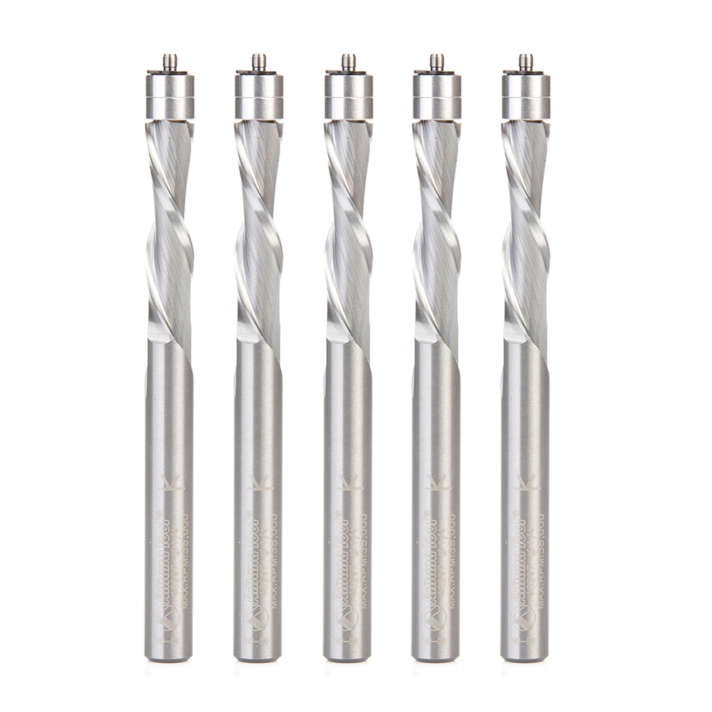 Amana 46297-5 5 Pack Solid Carbide UltraTrim Spiral Trim 1/4 Dia x 1 Inch x 1/4 Shank with Double Ball Bearing Down-Cut