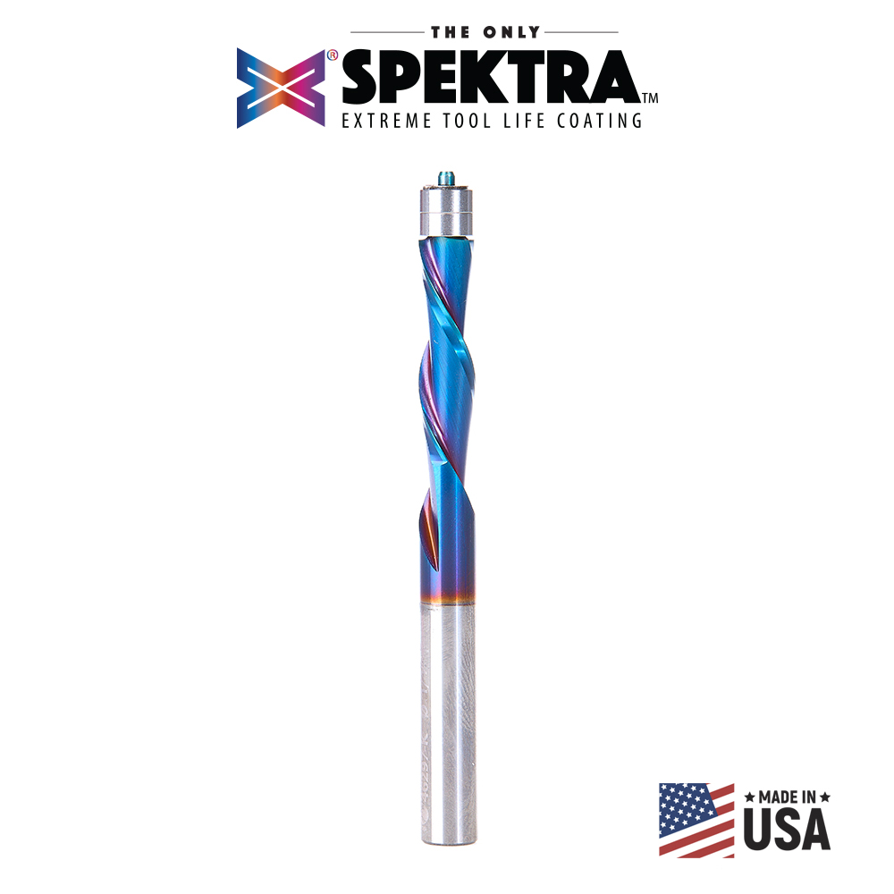 Amana 46297-K Solid Carbide Spektra, Extreme Tool Life Coated UltraTrim Spiral Trim 1/4 Dia x 1 Inch x 1/4 Shank with Double Ball Bearing Down-Cut