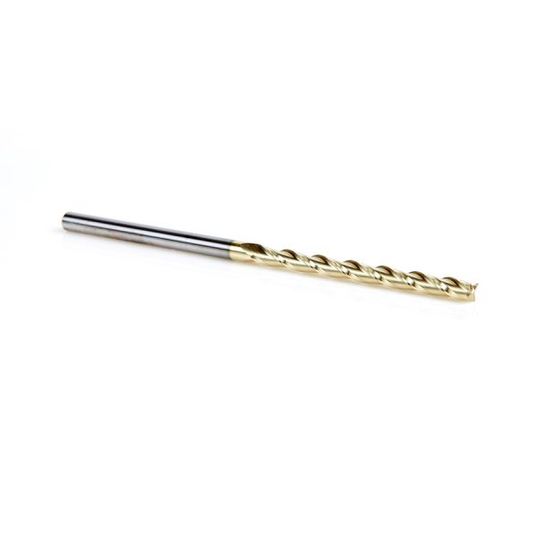 Amana 46299 CNC 2D and 3D Carving Flat Bottom 0.10 Deg Angle x 1/8 Dia x 1-1/2 x 1/8 Shank x 3 Inch Long x 3 Flute Solid Carbide ZrN Coated Router Bit