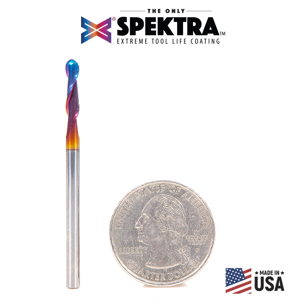 Amana 46375-K Solid Carbide Spektra, Extreme Tool Life Coated Up-Cut Ball Nose Spiral 1/16 Radius x 1/8 Dia x 1/2 Inch x 1/8 Shank Router Bit