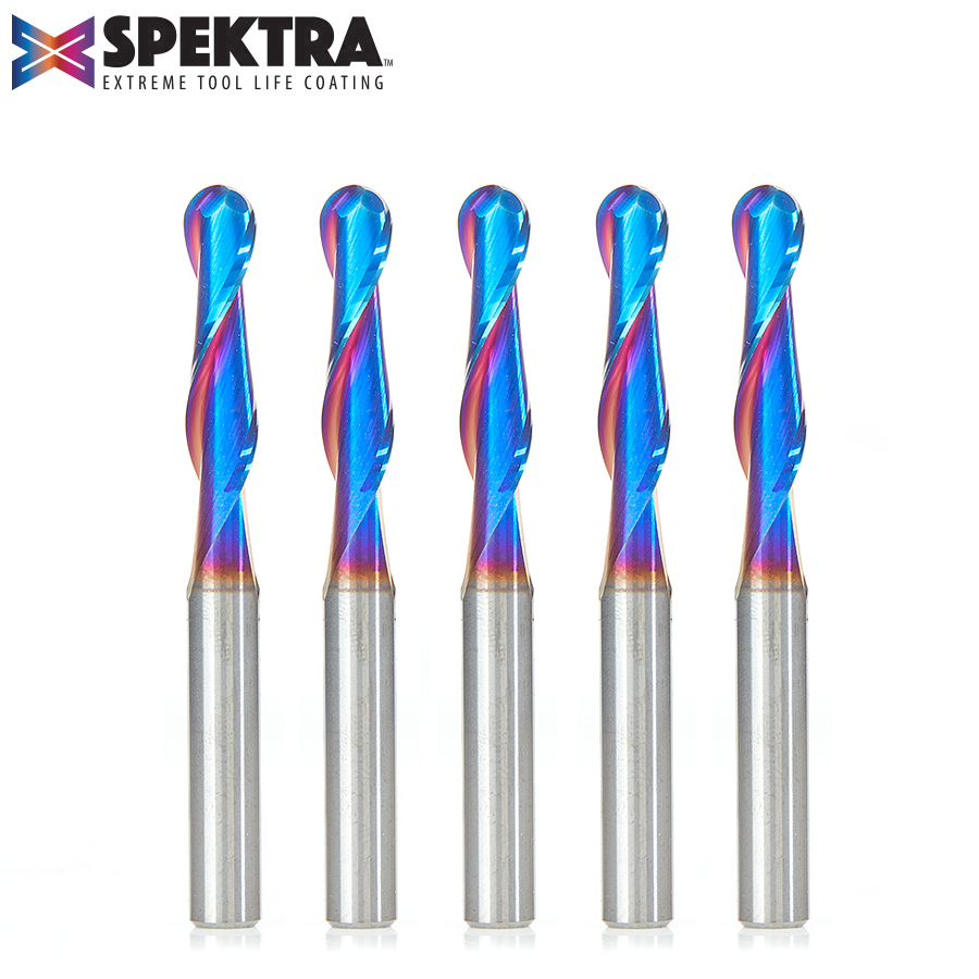 Amana 46376-K-5 5 Packs Solid Carbide Spektra, Extreme Tool Life Coated Up-Cut Ball Nose Spiral 1/8 Radius x 1/4 Dia x 1 Inch x 1/4 Shank Router Bit