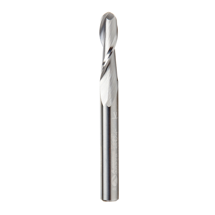 Amana 46379 Solid Carbide Up-Cut Spiral Ball Nose 1/8 Radius x 1/4 Dia x 7/8 x 1/4 Shank x 2-1/2 Inch Long x 2 Flute Router Bit