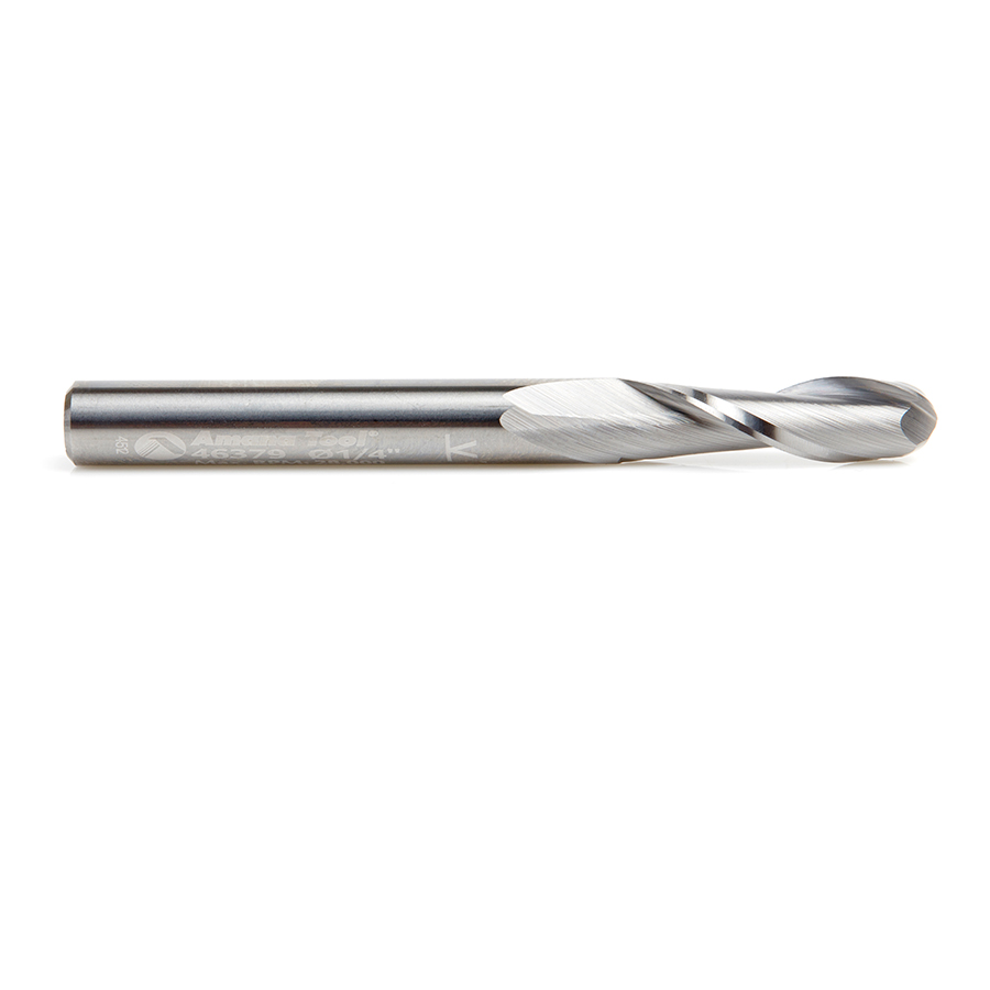 Amana 46379 Solid Carbide Up-Cut Spiral Ball Nose 1/8 Radius x 1/4 Dia x 7/8 x 1/4 Shank x 2-1/2 Inch Long x 2 Flute Router Bit