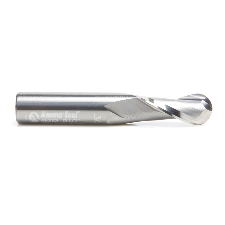 Amana 46383 Solid Carbide Up-Cut Spiral Ball Nose 1/4 Radius x 1/2 Dia x 1-1/8 x 1/2 Shank x 3 Inch Long x 2 Flute Router Bit