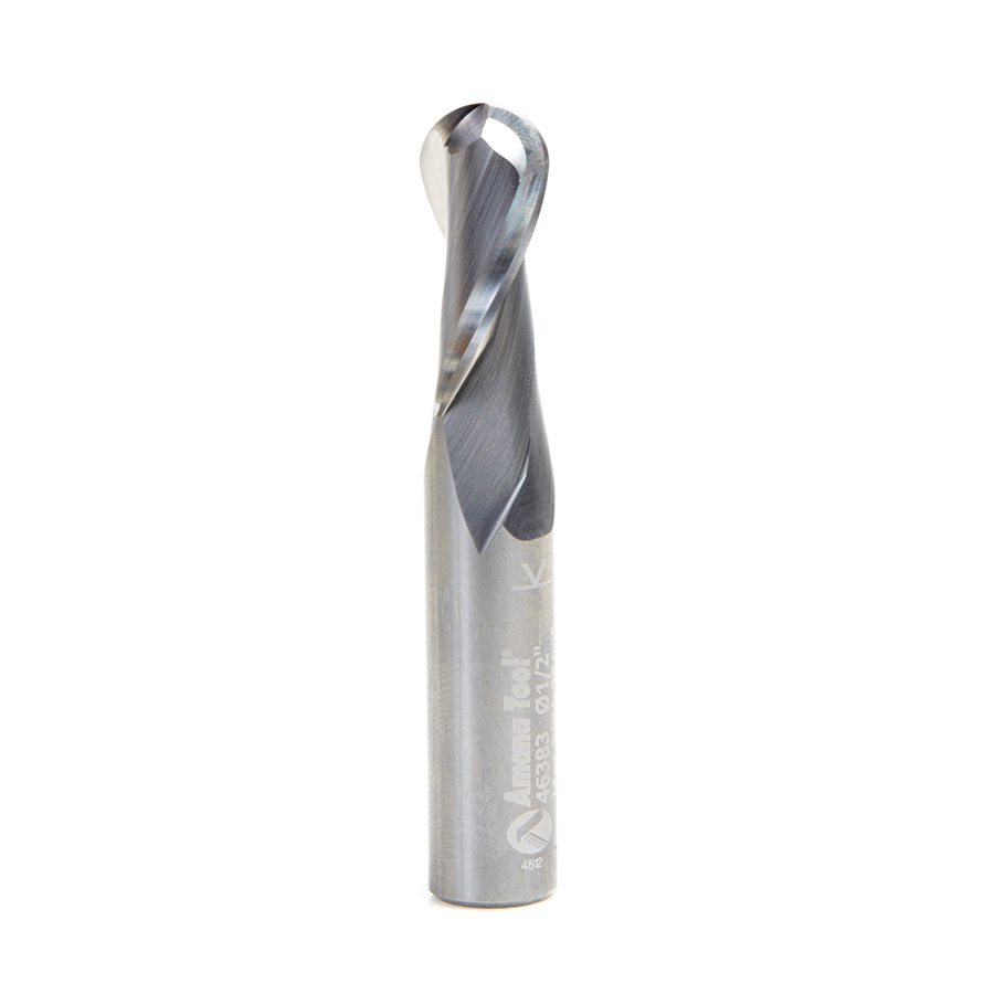 Amana 46383 Solid Carbide Up-Cut Spiral Ball Nose 1/4 Radius x 1/2 Dia x 1-1/8 x 1/2 Shank x 3 Inch Long x 2 Flute Router Bit