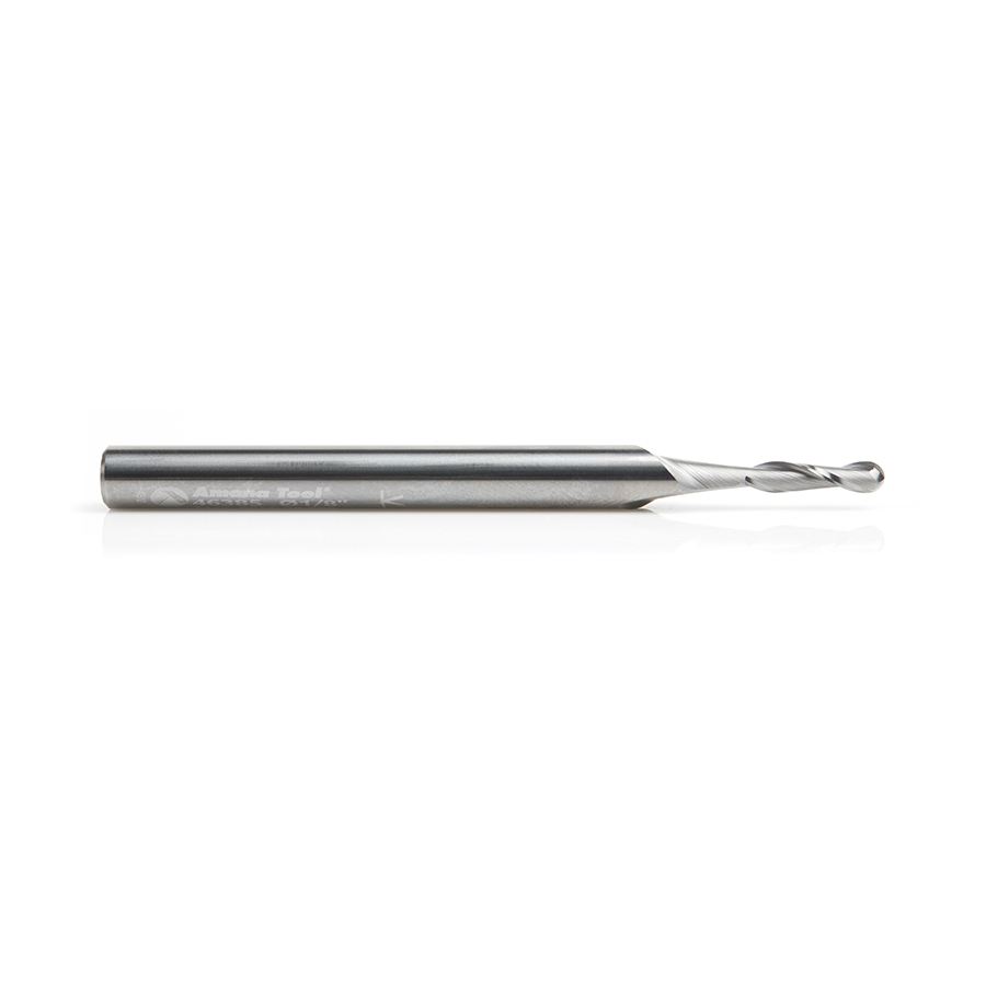 Amana 46385 Solid Carbide Up-Cut Spiral Ball Nose 1/16 Radius x 1/8 Dia x 1/2 x 1/4 Shank x 3 Inch Long x 2 Flute Router Bit