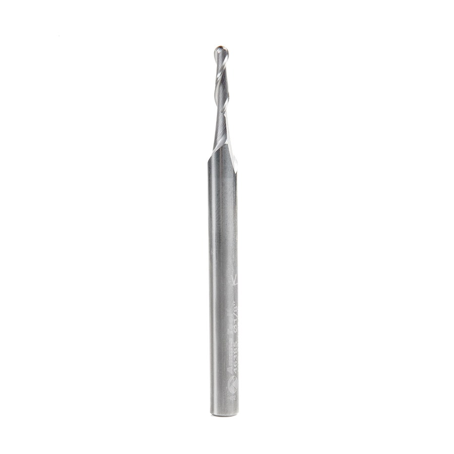 Amana 46385 Solid Carbide Up-Cut Spiral Ball Nose 1/16 Radius x 1/8 Dia x 1/2 x 1/4 Shank x 3 Inch Long x 2 Flute Router Bit
