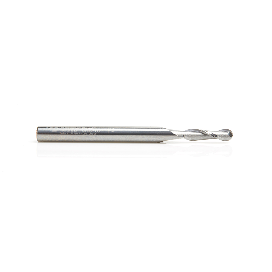 Amana 46389 Solid Carbide Up-Cut Spiral Ball Nose 3/32 Radius x 3/16 Dia x 3/4 x 1/4 Shank x 3 Inch Long x 2 Flute Router Bit